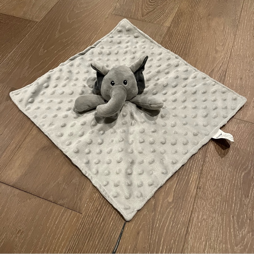 Gray Elephant Neutral Baby Security Blanket Soft Minky Fabric Lovey Blanket